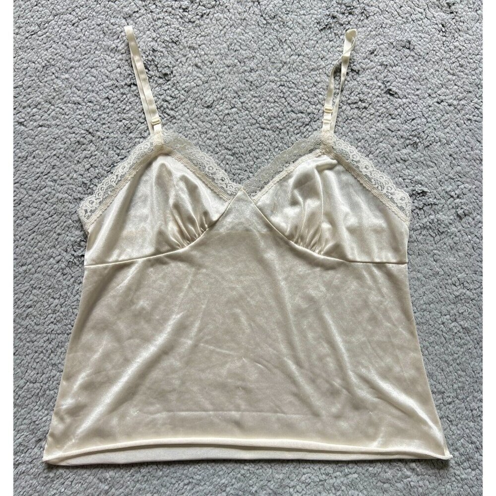 Cream/Ivory Nylon Vintage Cami Lingerie Pajamas Bridal Lace Trim sz 36